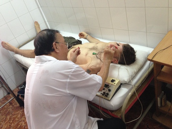 He's either getting acupuncture or interrogated.