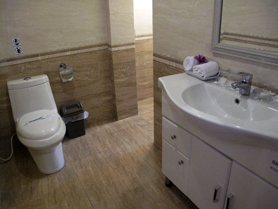 A spacious family bathroom.