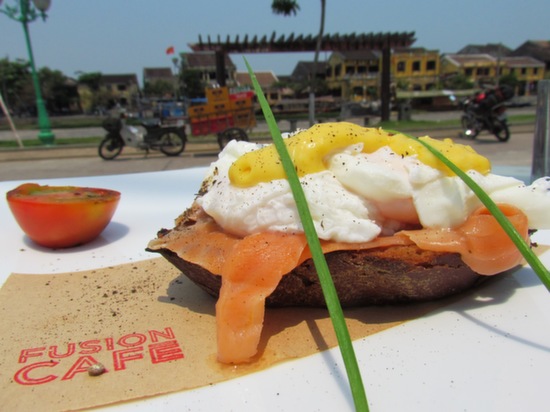 Eggs benedict with smoked slamon at the Fusion Cafe.