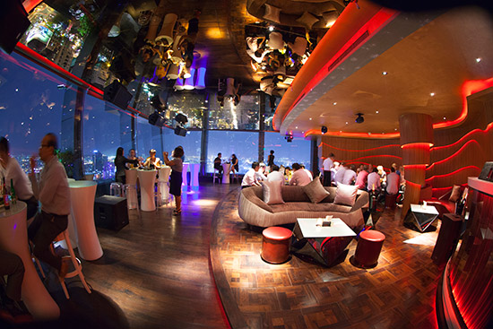 Indoors at the bar.